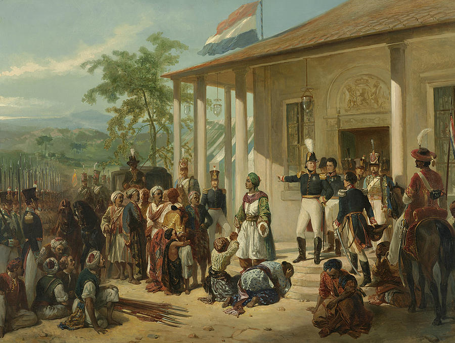 The submission of Diepo Negoro to Lieutenant General Baron De Kock Painting by Nicolaas Pieneman