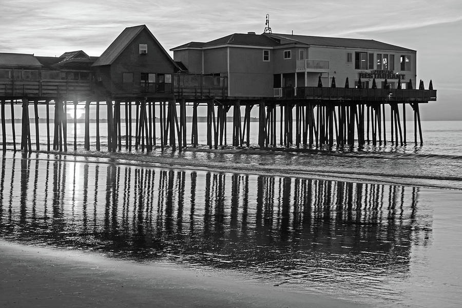 The Sun Rises on the Old Orchard Beach Maine Pier Black and White Photograph by Toby McGuire