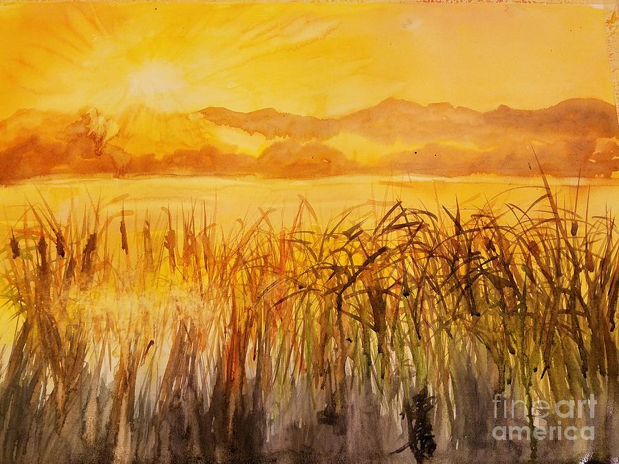 The sunset upon the lake  Painting by Han in Huang wong