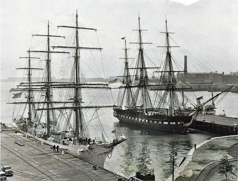 The Swedish training ship Chapman is showing tying up to the pier at the Charleston Navy yard 1934 c Painting by Celestial Images