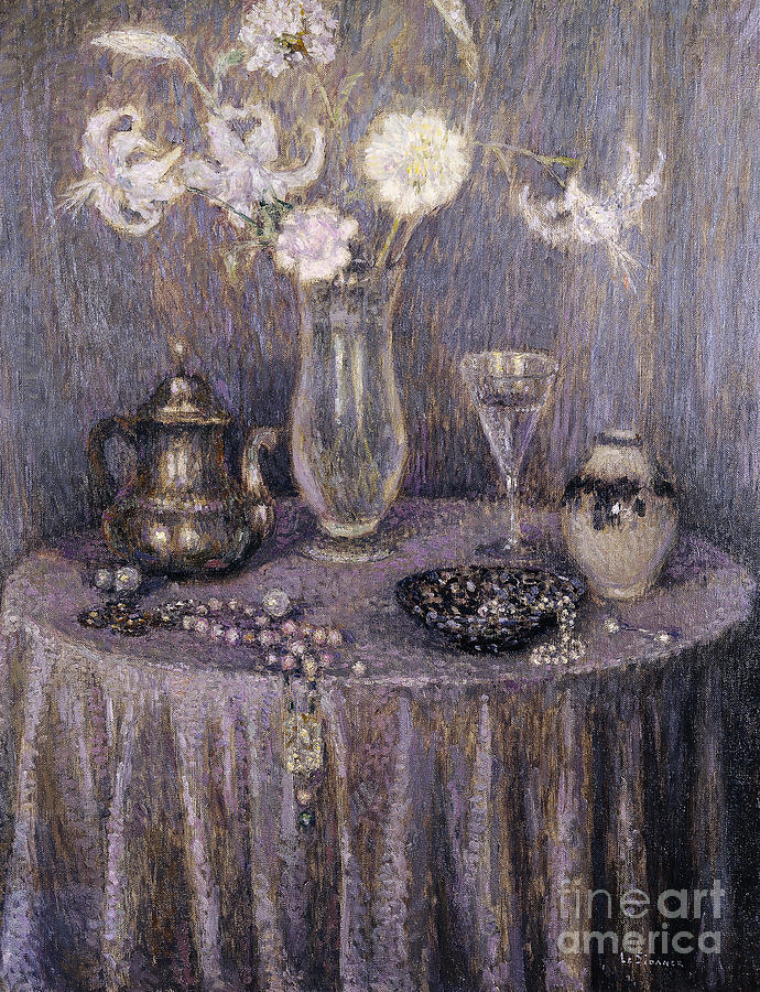 Henri Le Sidaner Painting - The Table, Gray Harmony La Table, Harmonie Grise, 1927 by Henri Le Sidaner