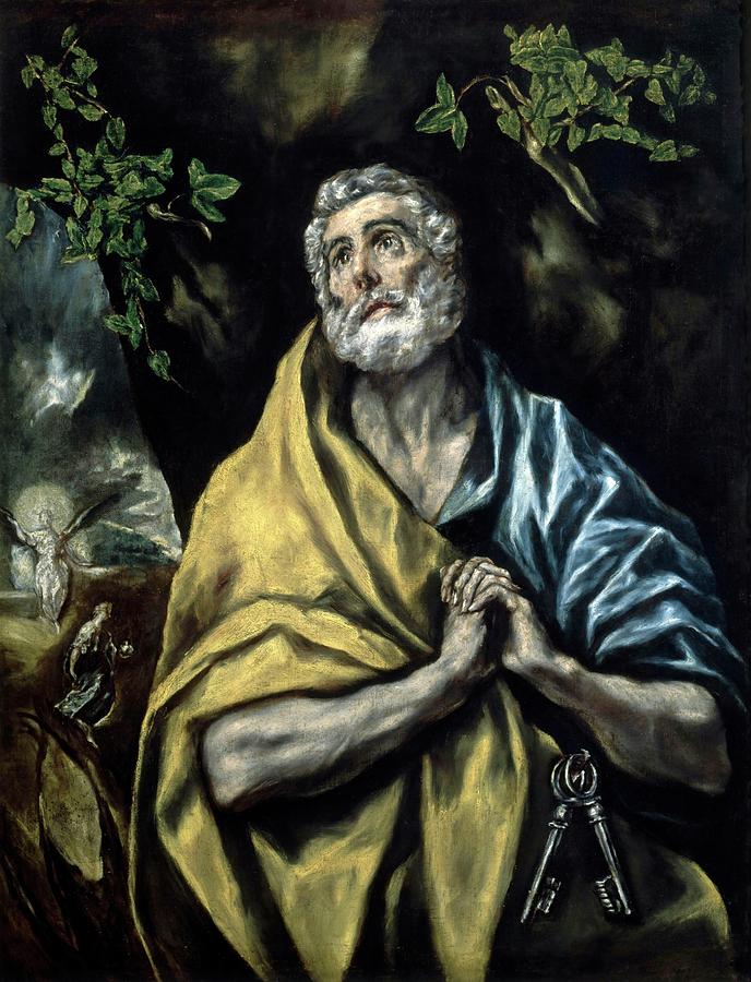 The Tears of St Peter - 1585/90 - 106x88 cm - oil on canvas - Spanish Mannerism. EL GRECO . Painting by El Greco -1541-1614-