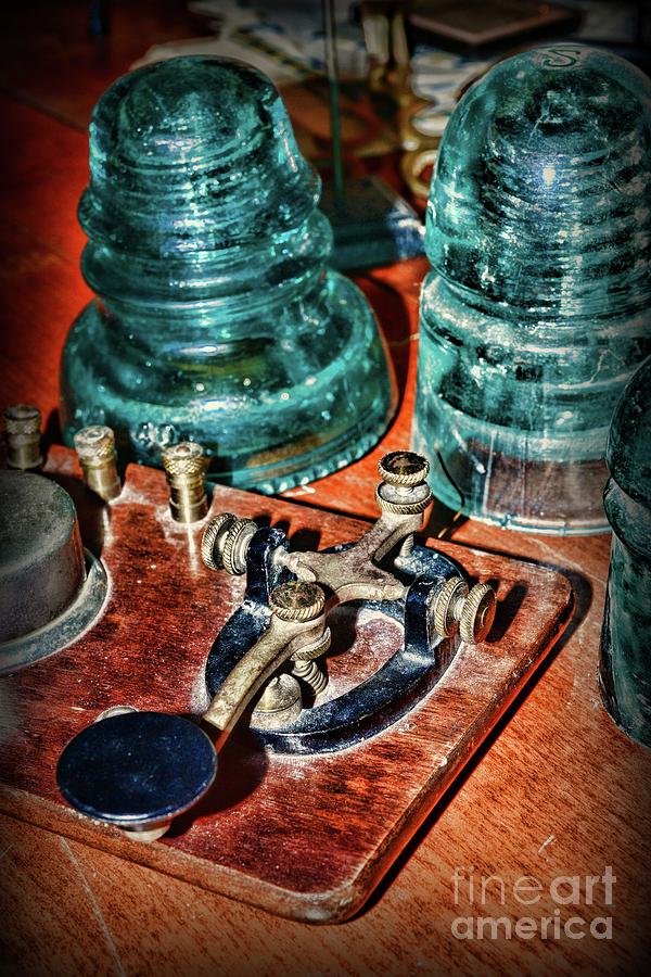 Vintage Photograph - The telegraph and glass insulators  by Paul Ward