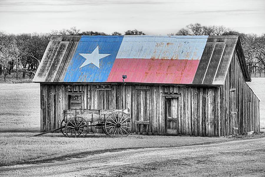 The Texas Flag Barn in Black and White Photograph by JC Findley