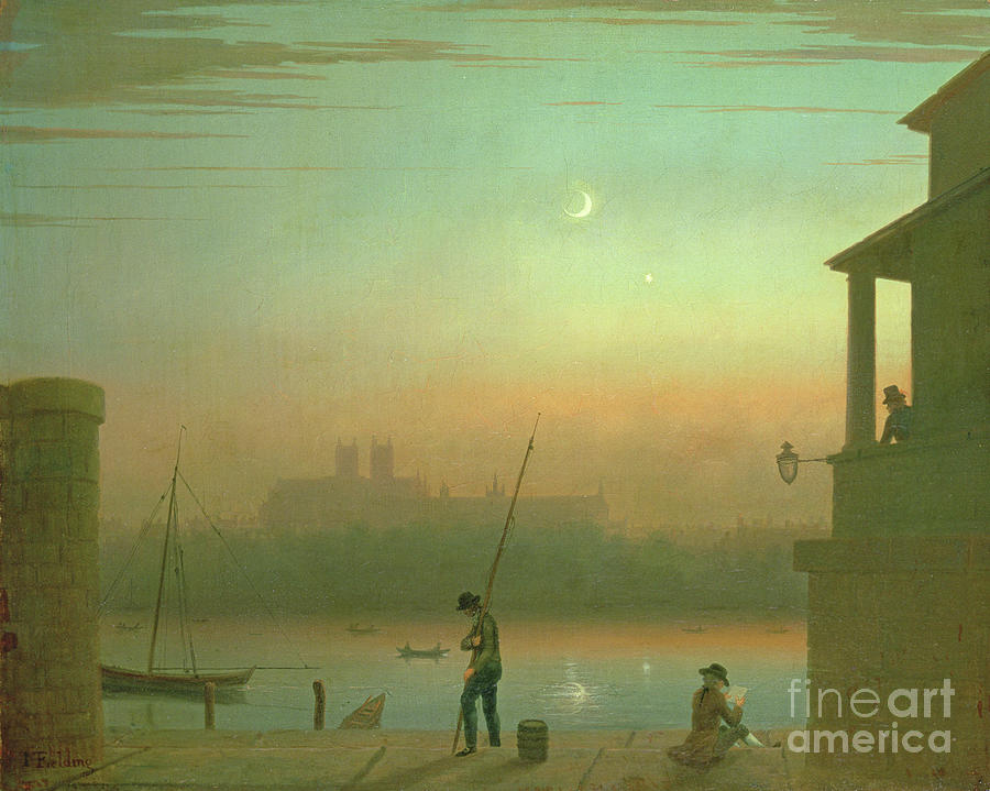 The Thames By Moonlight Painting by Thales Fielding