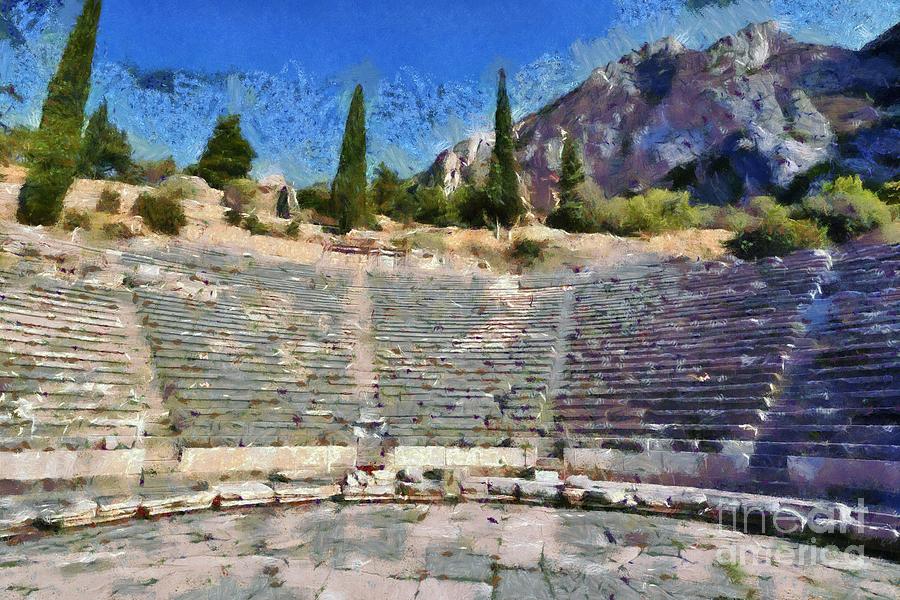The theater in Delphi Painting by George Atsametakis