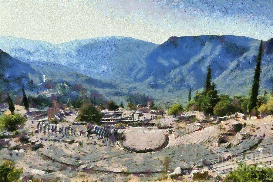 The theater in Delphi I Painting by George Atsametakis