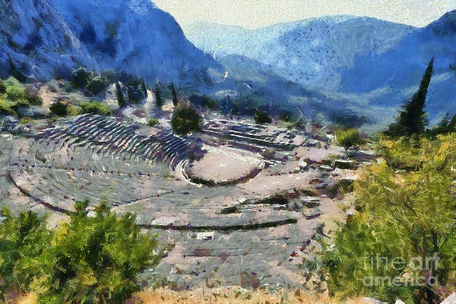 The theater in Delphi II Painting by George Atsametakis