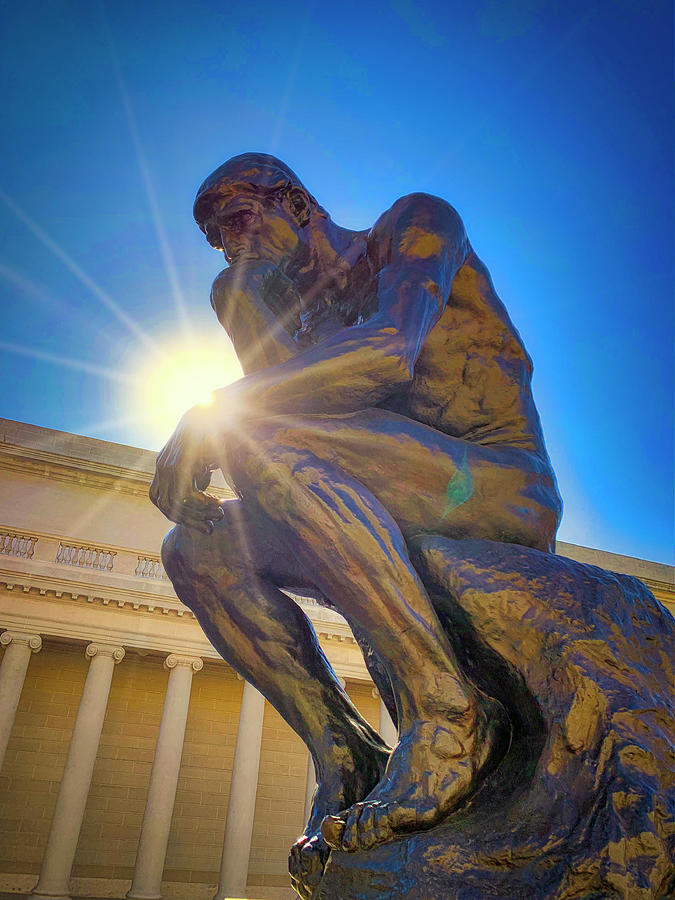 Auguste Rodin Photograph - The Thinker And Sunflare by Garry Gay