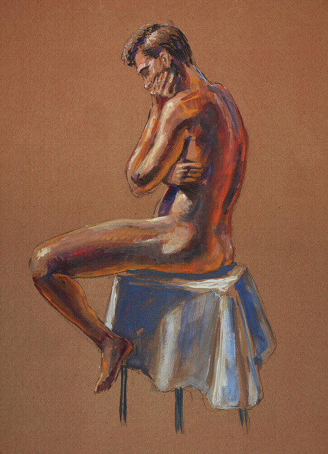 The Thinker Male Model Study In Gouache Painting by Irina Sztukowski