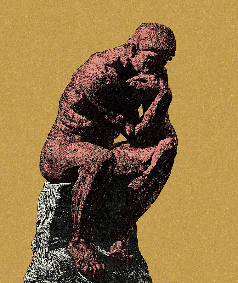 Vintage Drawing - The Thinker Statue by CSA Images