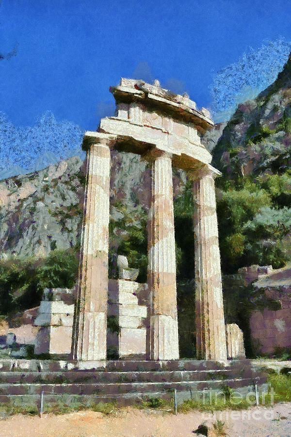 The Tholos at Athena Pronaia temple in Delphi IX Painting by George Atsametakis