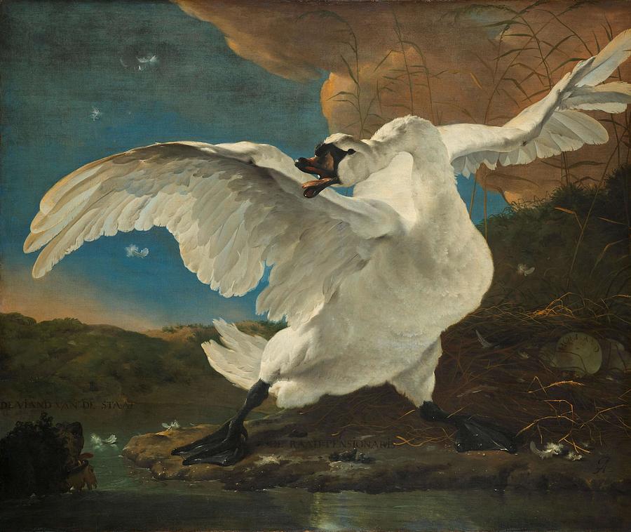 The Threatened Swan. The Threatened Swan, Interpreted later as an Allegory on Johan de Witt. Dati... Painting by Jan Asselijn