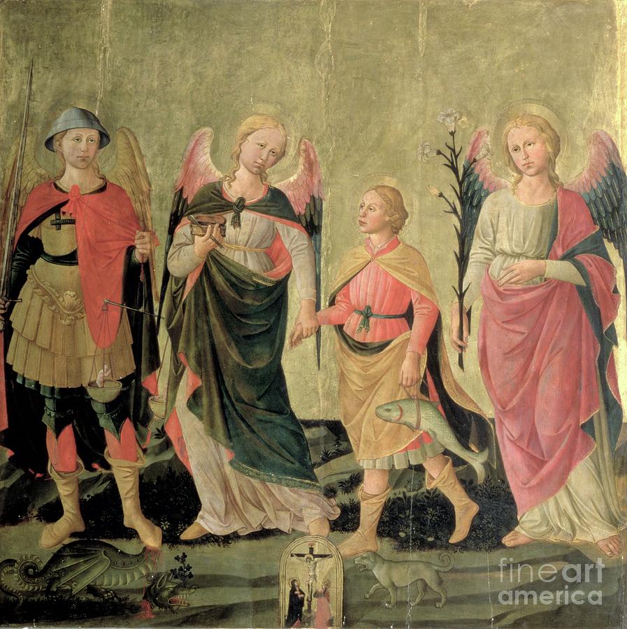 The Three Archangels And Tobias Painting by Domenico Di Michelino ...