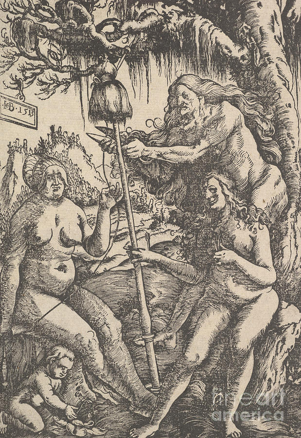 The Three Fates  Lachesis, Atropos and Klotho, 1513 Drawing by Hans Baldung Grien