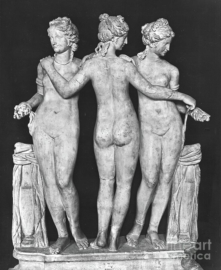 Black And White Photograph - The Three Graces, Copy Of A 2nd Century Bc Greek Original, Marble by Roman School