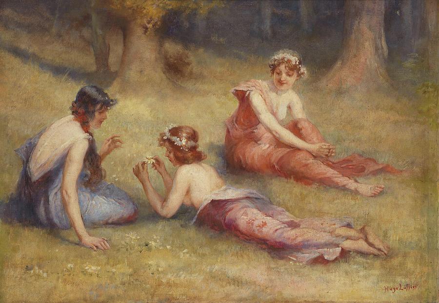 Nature Painting - The Three Graces In A Meadow by Hugo Loffler