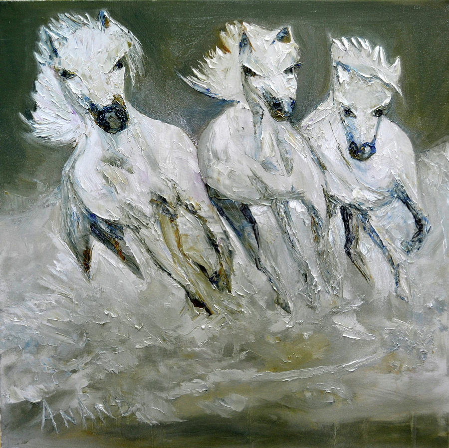 The Three In Snow Painting by Anand Swaroop Manchiraju
