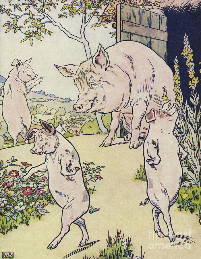 The Three Little Pigs Painting by Leonard Leslie Brooke