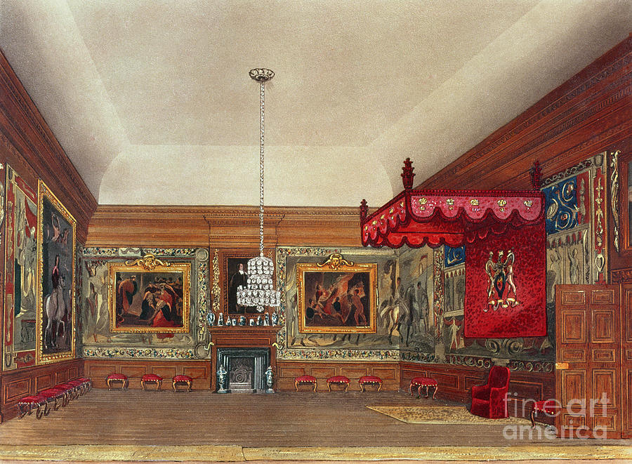 The Throne Room, Hampton Court From Pynes Royal Residences, 1818 Painting by William Henry Pyne
