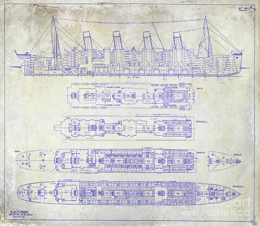 The Titanic Ship Blueprint Photograph by Jon Neidert - Pixels Merch