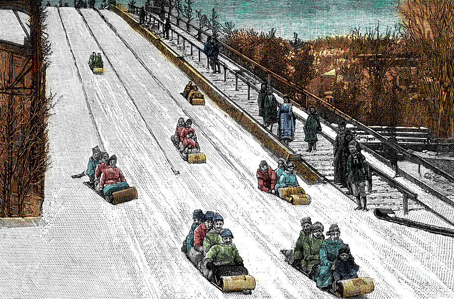 Winter Drawing - The Toboggan slide by Canadian School