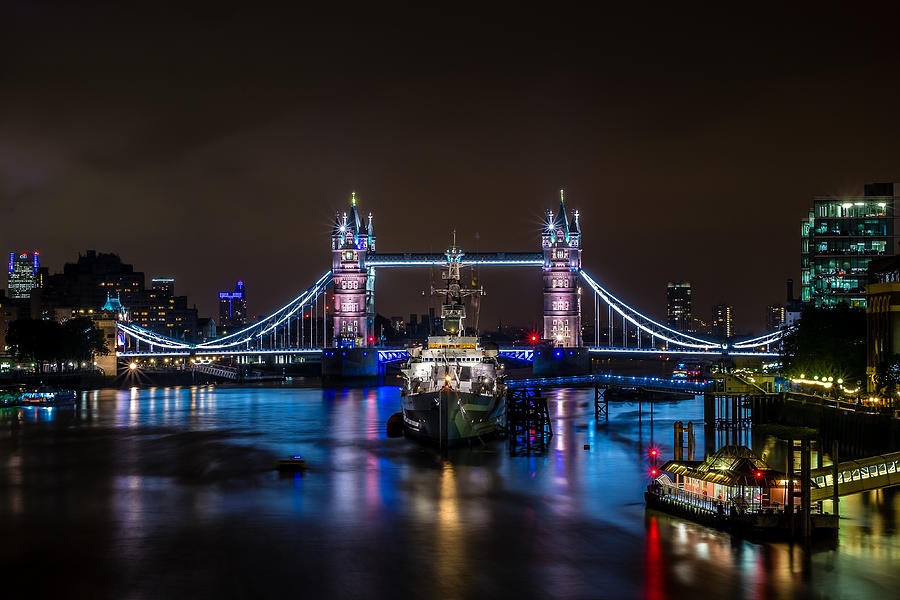 London Photograph - The Tower Bridge London By Night by Kevin Nirsimloo