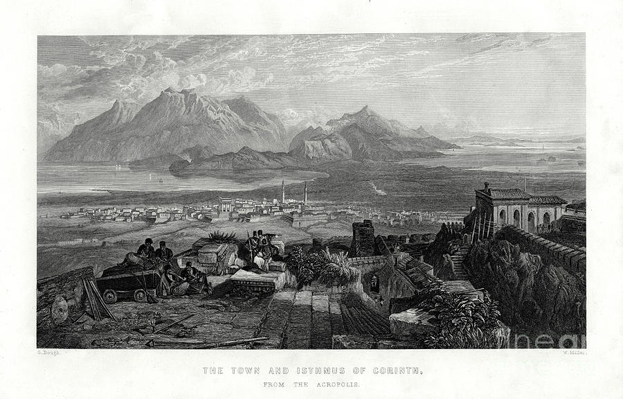 The Town And Isthmus Of Corinth Drawing by Print Collector