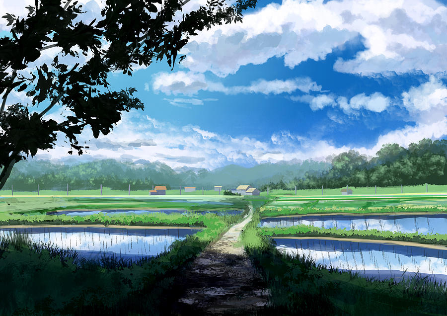 Art Landscape Picture Japanese Countryside Manga Style Canvas Poster Print Decor