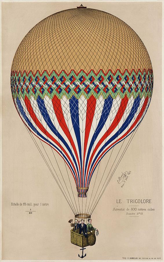 The Tricolor with a French flag themed balloon ascension in Paris, June 6th 1874 Painting by MotionAge Designs