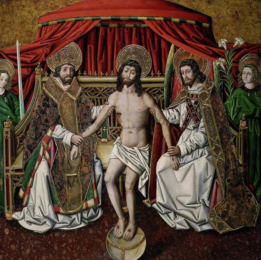 Jesus Christ Painting - The Trinity, 1480-1490, Spanish School, Panel, 90 cm x 90 cm, P06893. JESUS. by Miguel Ximenez -d 1505-