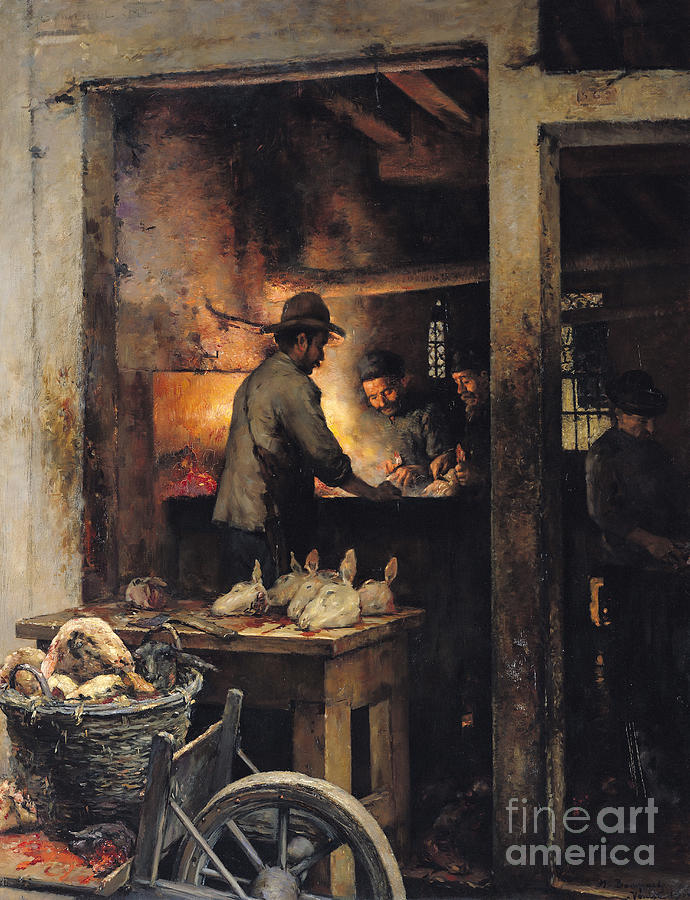 The Tripe Butchers Of The Calle De La Madone, Venice, 1900 Painting by Maurice Bompard