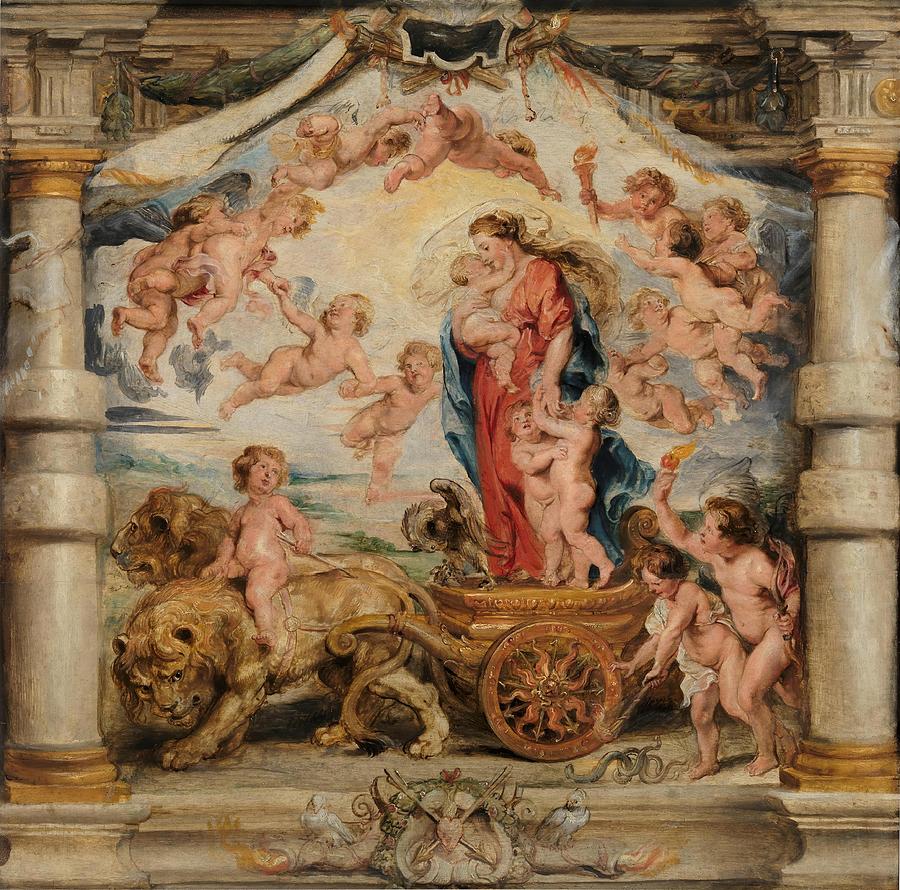 The Triumph of Divine Love, 1625-1626, Flemish School, Oil on panel, 86,5 ... Painting by Peter Paul Rubens -1577-1640-