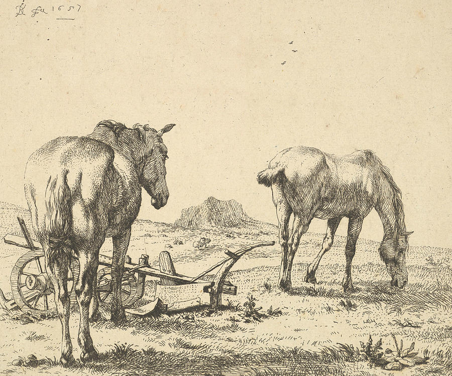 The Two Horses Near the Plow Relief by Karel Dujardin