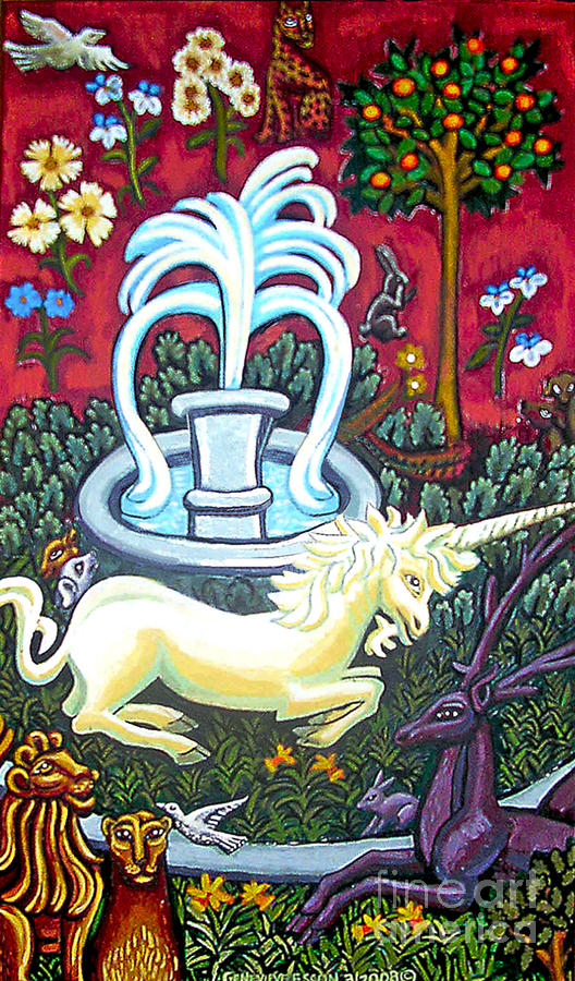 Byzantine Painting - The Unicorn and Garden by Genevieve Esson