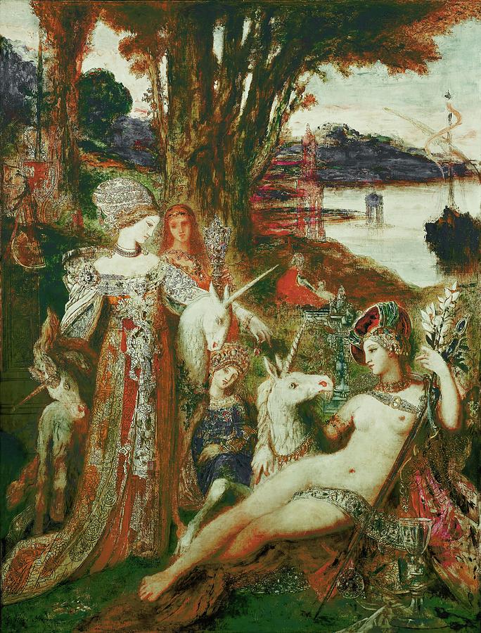 The Unicorn. Oil on canvas. Painting by Gustave Moreau -1826-1898-