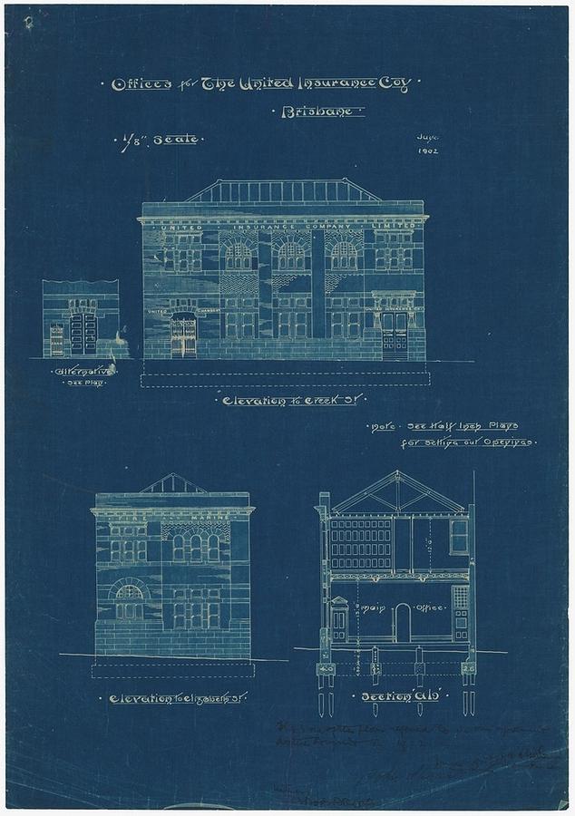 The United Insurance Company, Brisbane Office architectural drawing, Jun 1902  by F.R. Hall  Dods Painting by Celestial Images