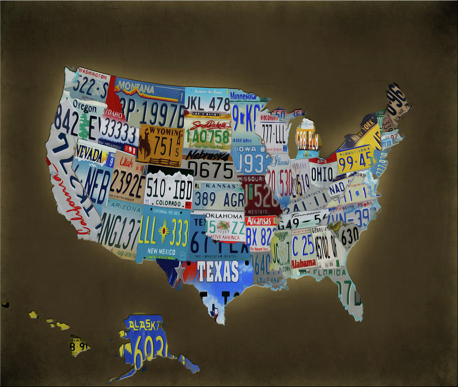 Transportation Mixed Media - The United States of America License Tag 5 by Brian Reaves