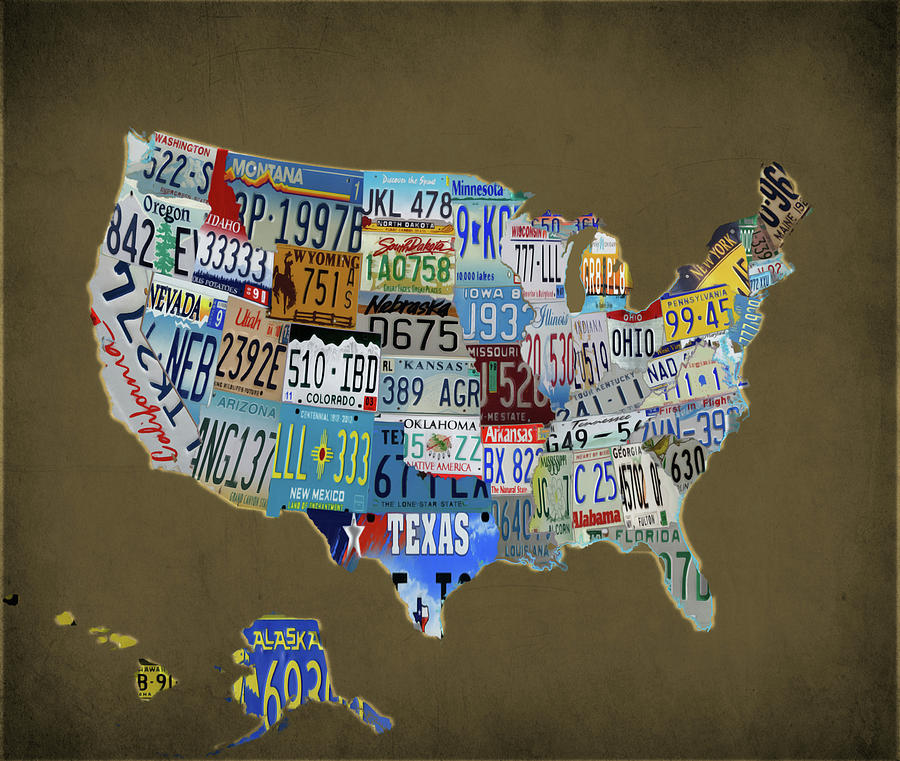 The United States of America License Tag Map Mixed Media by Brian ...