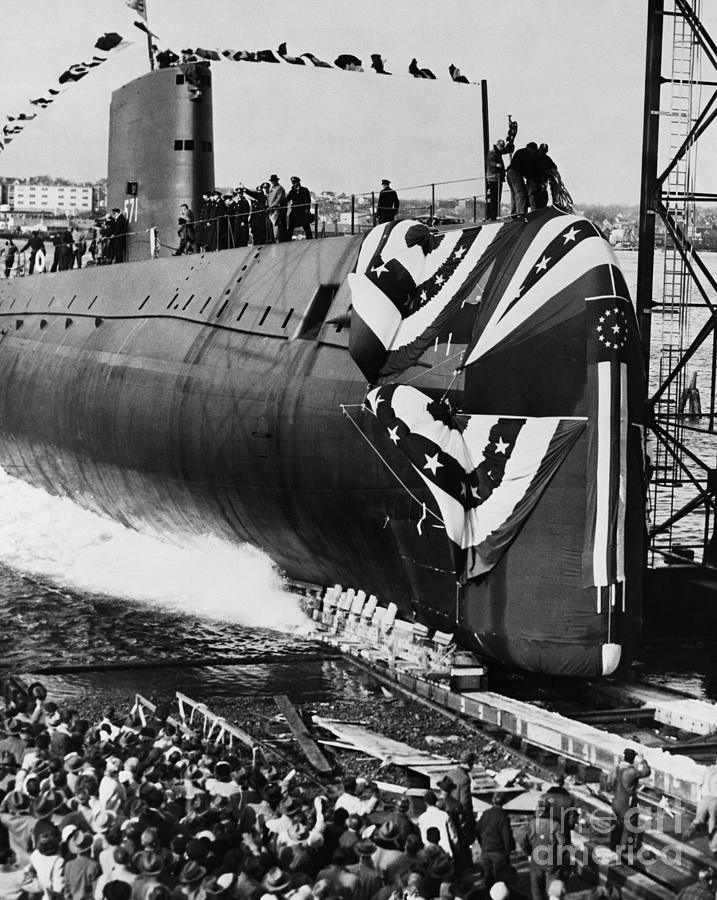 The Uss Nautilus Being Launched Photograph By Bettmann
