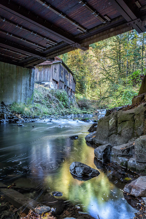 The View of Cedar Creek Grist Mill from Under The Bridge by Belinda Greb The View of Cedar Creek Grist Mill from Under The Bridge by Belinda Greb