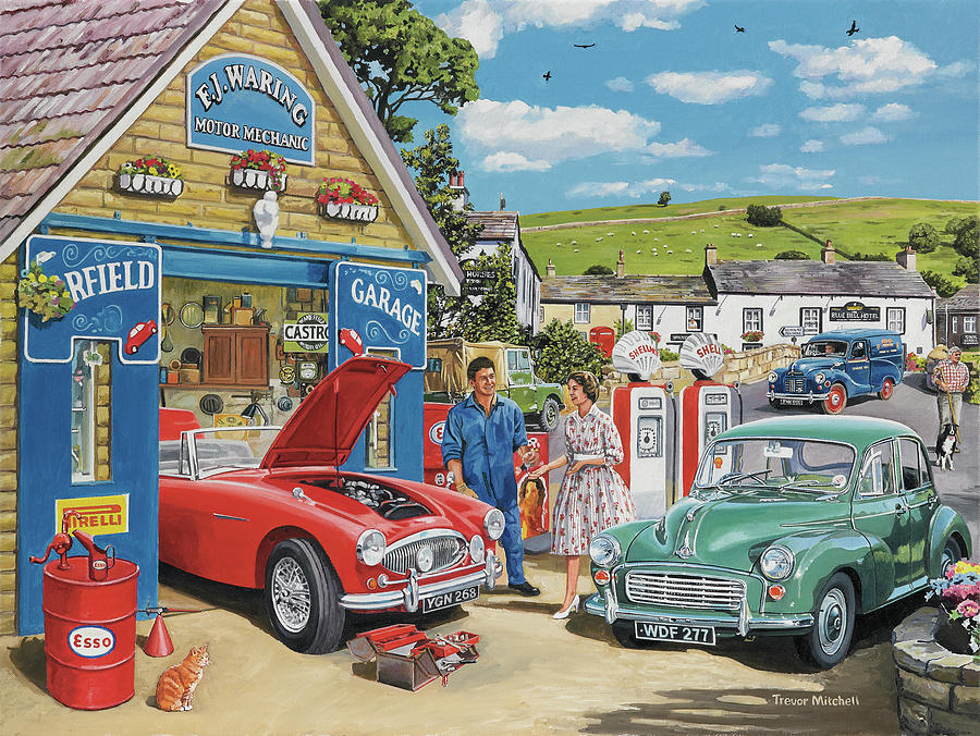 Old Cars Painting - The Village Garage by Trevor Mitchell