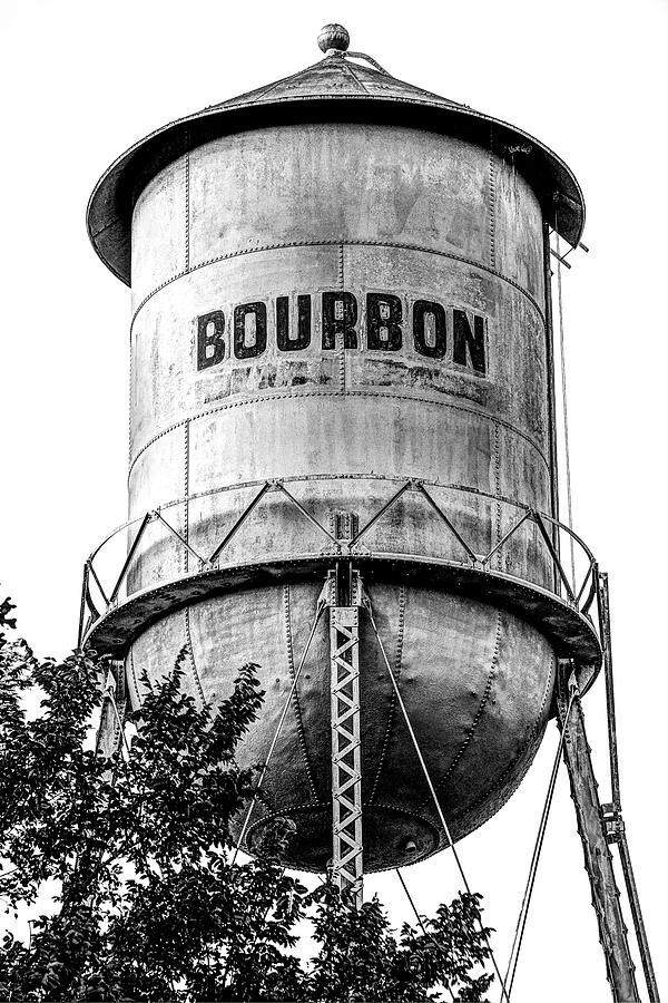 The Vintage Bourbon Water Tower - High Contrast Monochrome Edition Photograph by Gregory Ballos