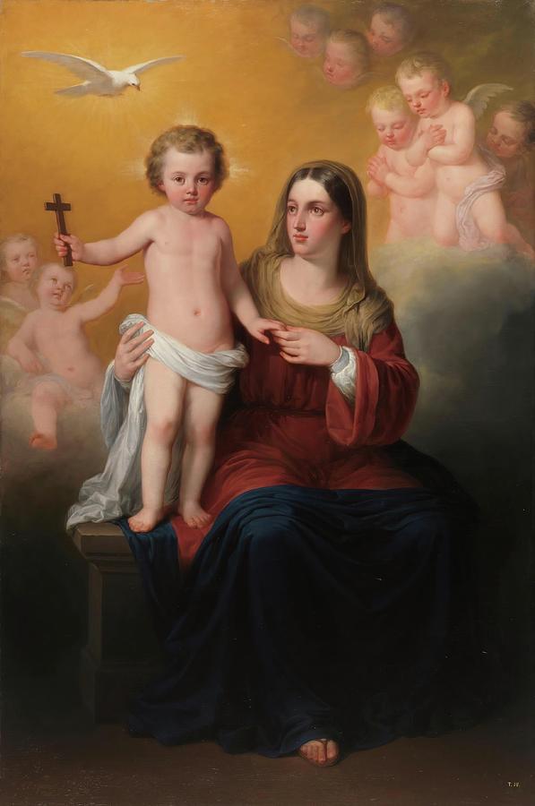 The Virgin and Child. 1856. Oil on canvas. Painting by Antonio Maria Esquivel -1806-1857-