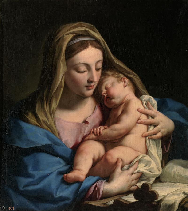 The Virgin and Child, Late 17th century - First half 18th century, Italian S... Painting by Angelo Trevisani -1669-1753-