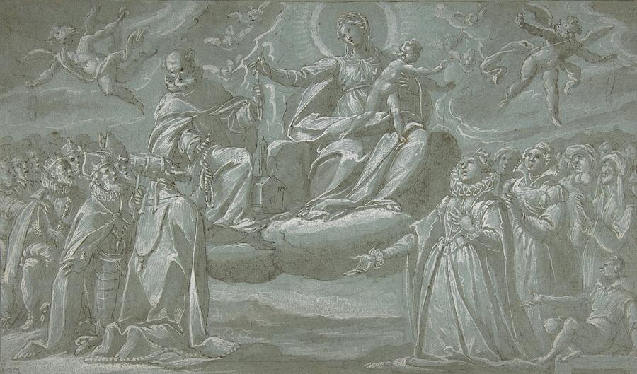 The Virgin And Child, Saint Dominic, And Angels Drawing by Giovanni Mauro Della Rovere The Virgin And Child, Saint Dominic, And Angels Drawing by Giovanni Mauro Della Rovere