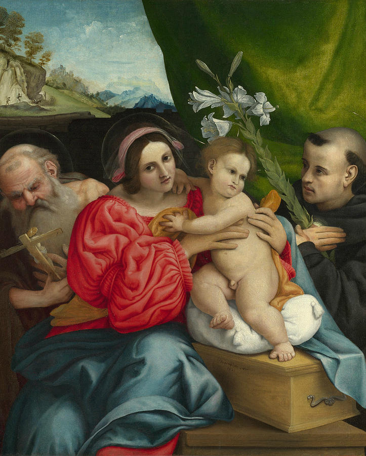 The Virgin and Child with Saints Jerome and Nicholas of Tolentino Painting by Lorenzo Lotto