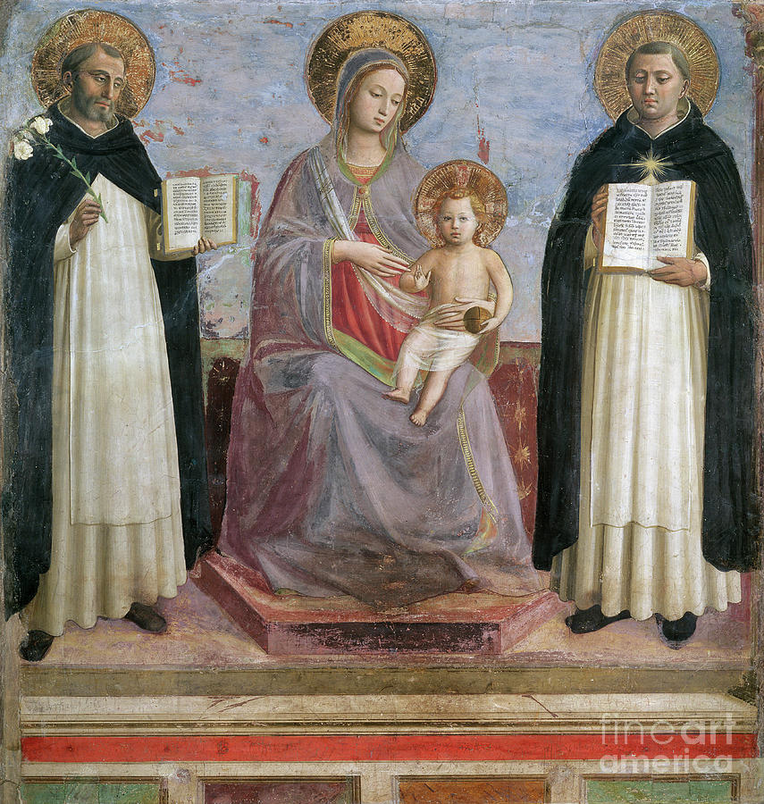 The Virgin And Child With Ss Dominic And Thomas Aquinas, 1424-30 Painting by Fra Angelico