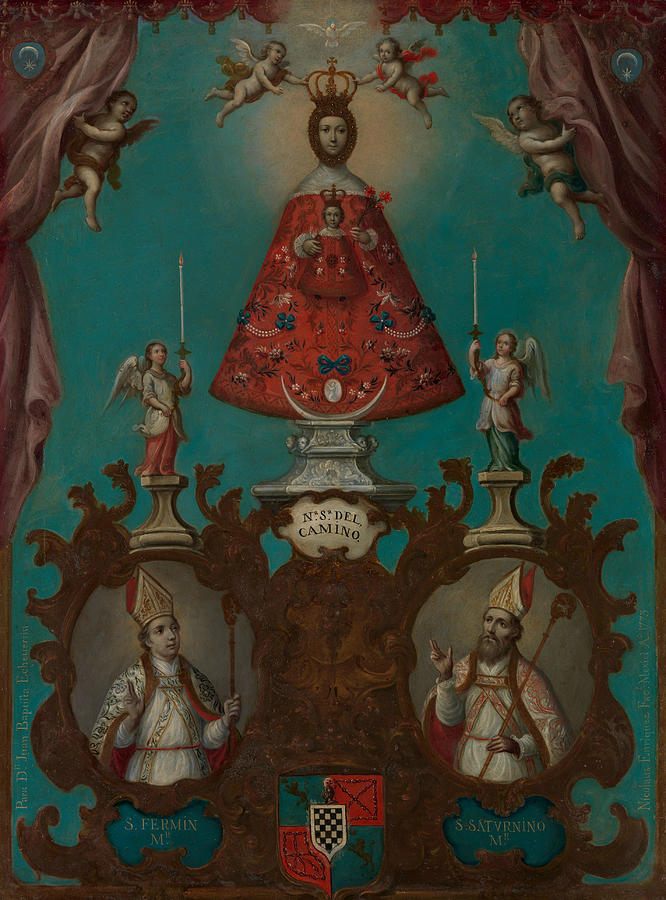 The Virgin of El Camino with St. Fermin and St. Saturnino Painting by Nicolas Enriquez
