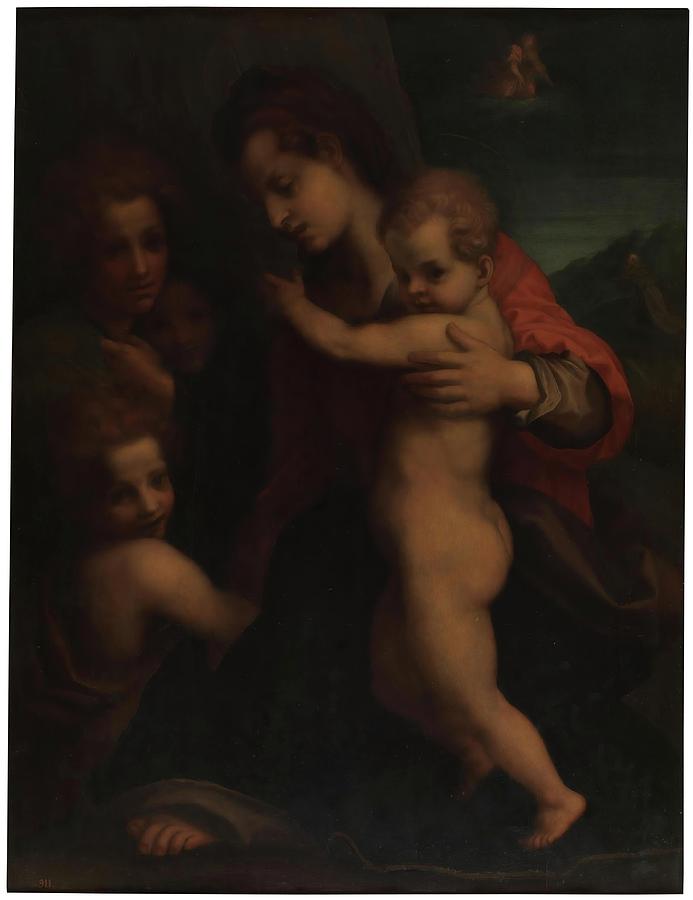 The Virgin with the Child, Saint John and Angels. First qu... Painting by Andrea del Sarto -1486-1530-